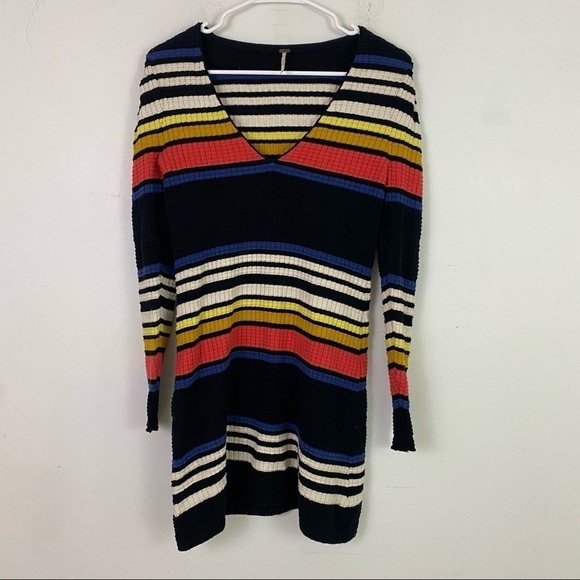 FREE PEOPLE black stripe mini dress - Picture 3 of 6